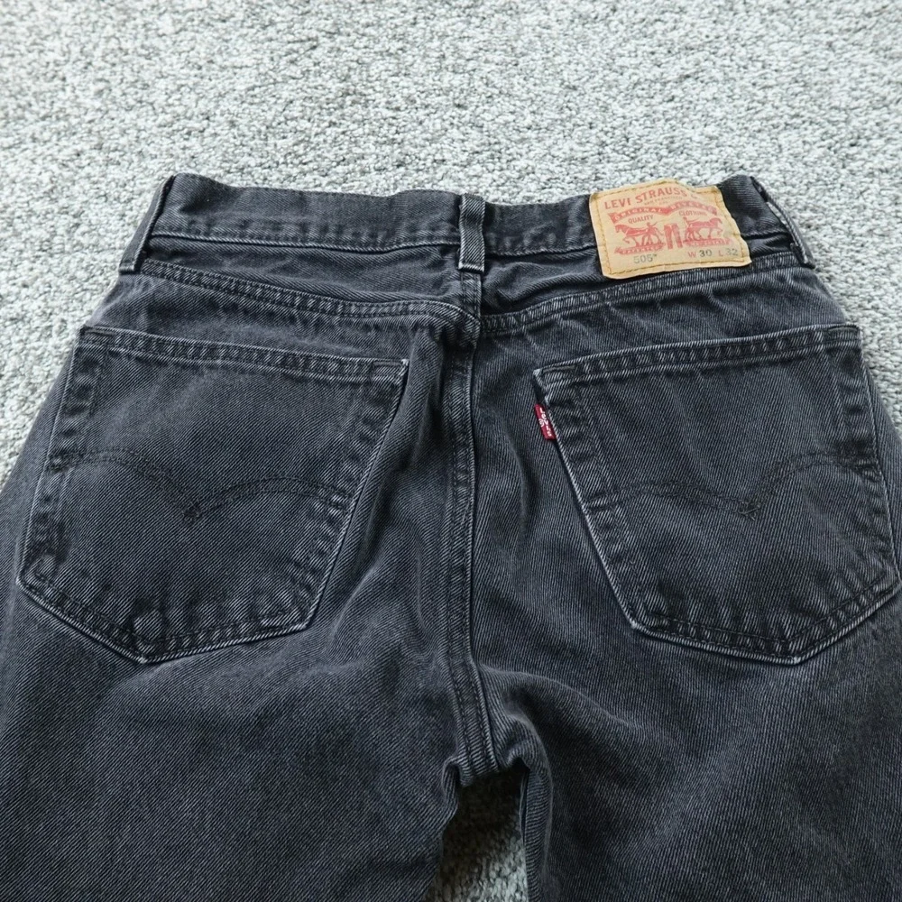 Levis Jeans Mens 30X32 Black Dark Denim Pants 505 Straight Leg 5 Pocket Mid Rise
